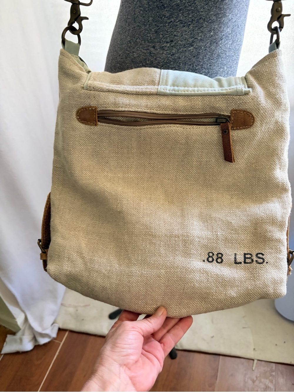 Myra Bag upcycled denim shoulder bag with canvas and leather - Picture 3 of 12